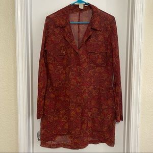 Campagnie Internationale Express Vintage Paisley Mesh Button Down Shirt Dress